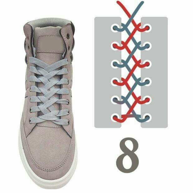 Варианты шнуровки мужских и женских туфель с 4 и 5 отверстиями