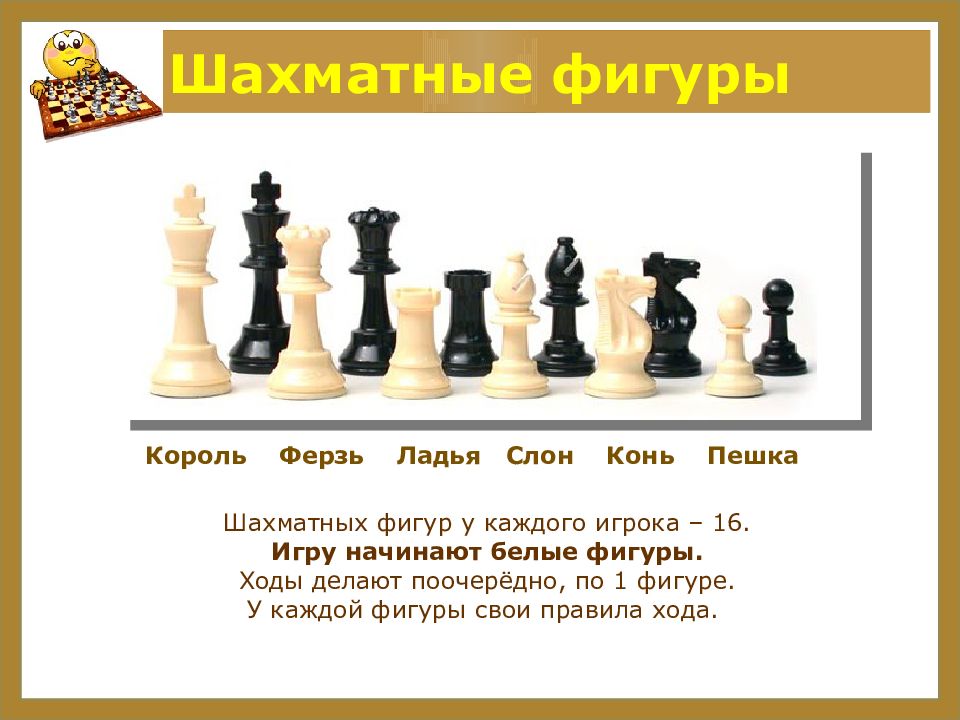 Шахматные фигуры | название с картинками, сколько белых и черных