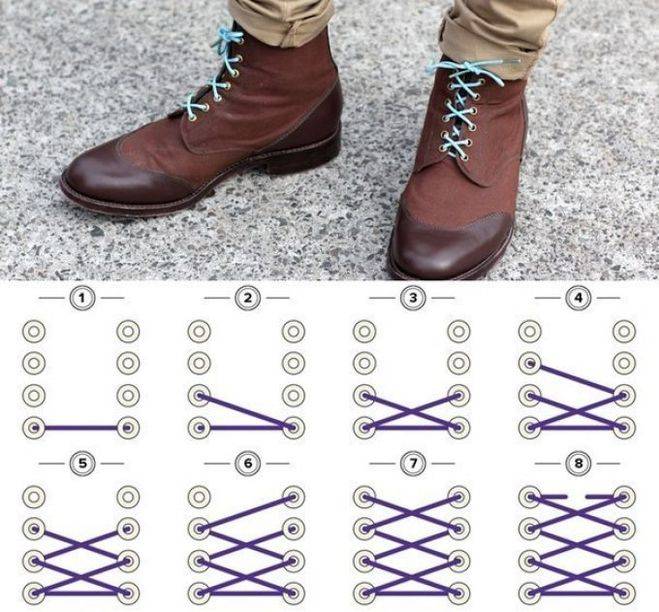 Шнуровка ботинок: варианты для длинных шнурков. варианты красивой шнуровки